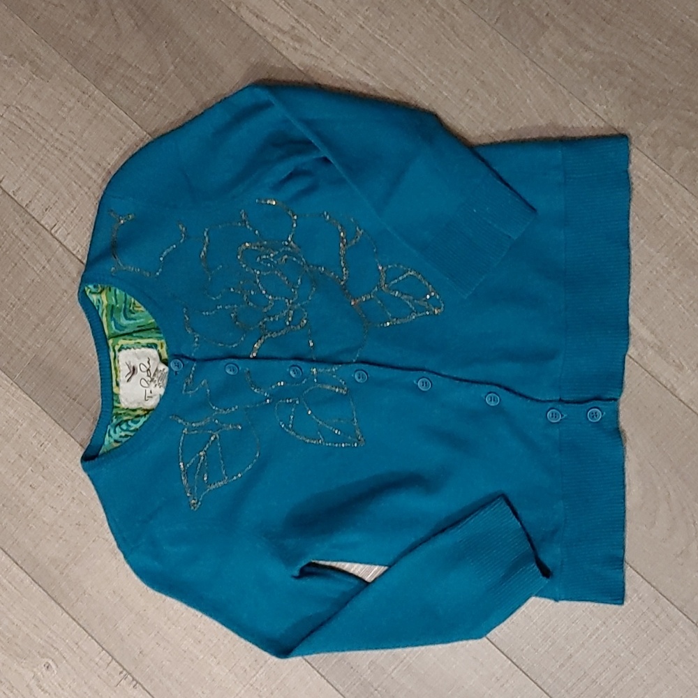 🌠3/$20🌠Anthropologie Tabitha US S Teal Short Cardigan with gold sequins